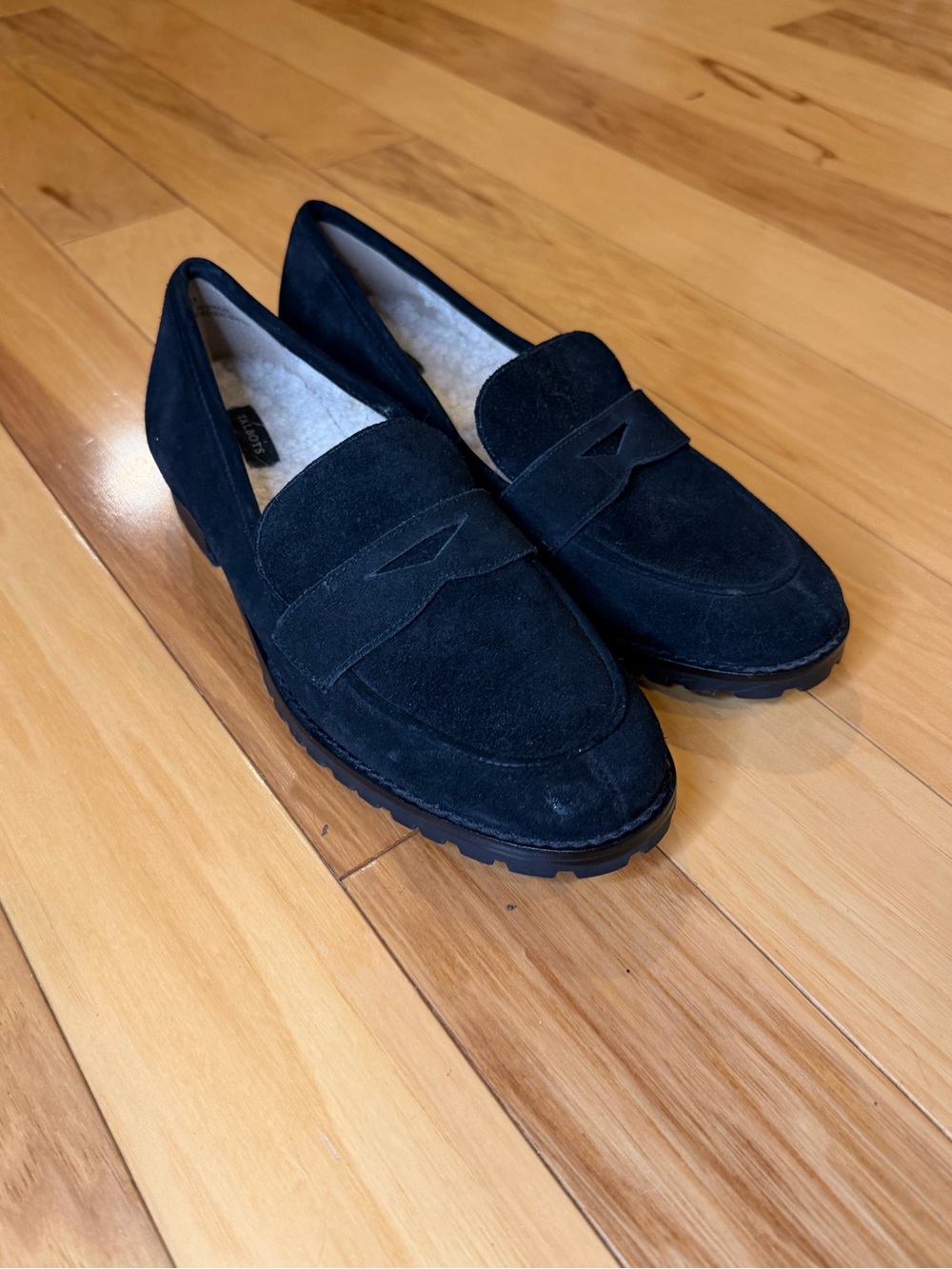 Talbots Suede Penny Loafers Black Sherpa Lined Flats Women’s 8 M - Picture 10 of 12